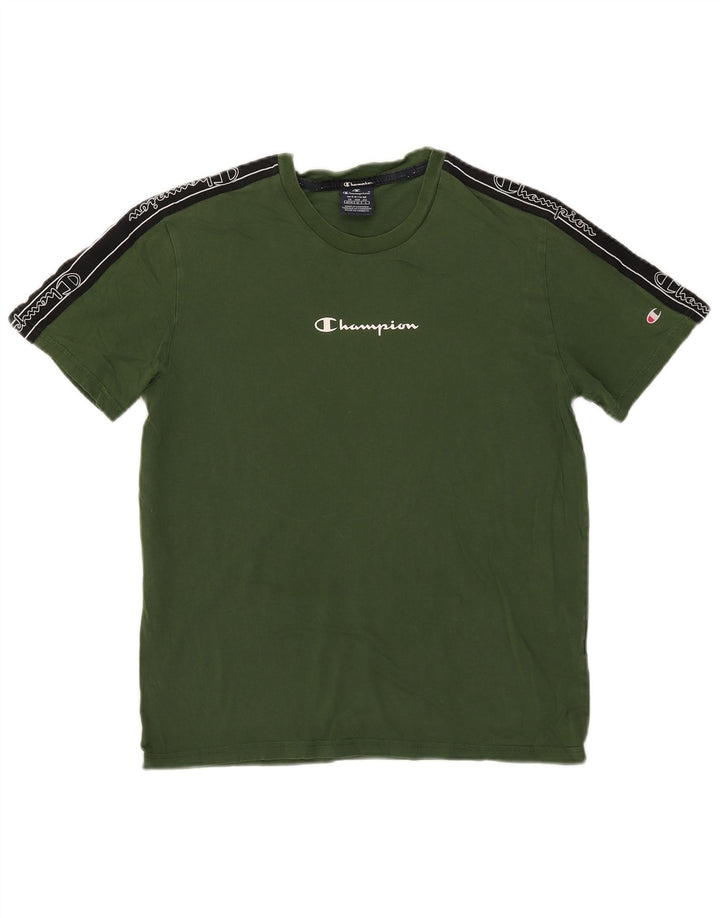 Camiseta gráfica masculina Champion Top médio verde colorblock