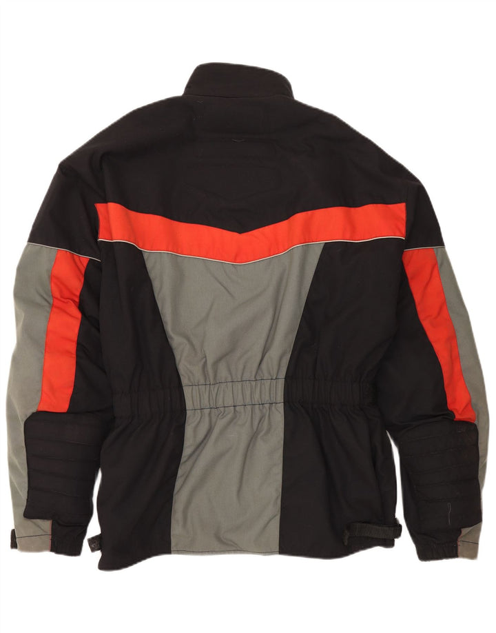 Jaqueta vintage masculina Racer UK 40 grande bloco colorido preto