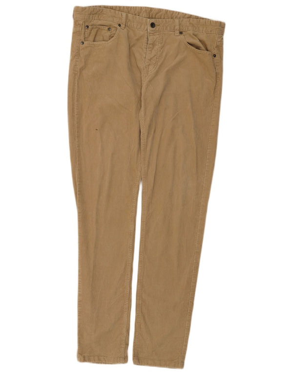 Calça masculina de veludo cotelê Benetton IT 54 2XL W38 L33 algodão bege
