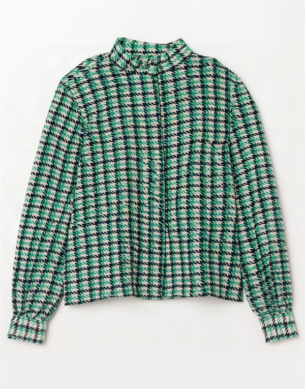 Blusa feminina vintage UK 12 Houndstooth verde médio