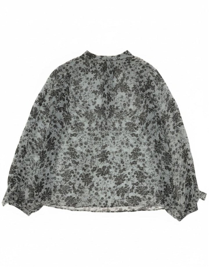 Blusa feminina transparente de manga comprida Zara Reino Unido 14 azul médio floral