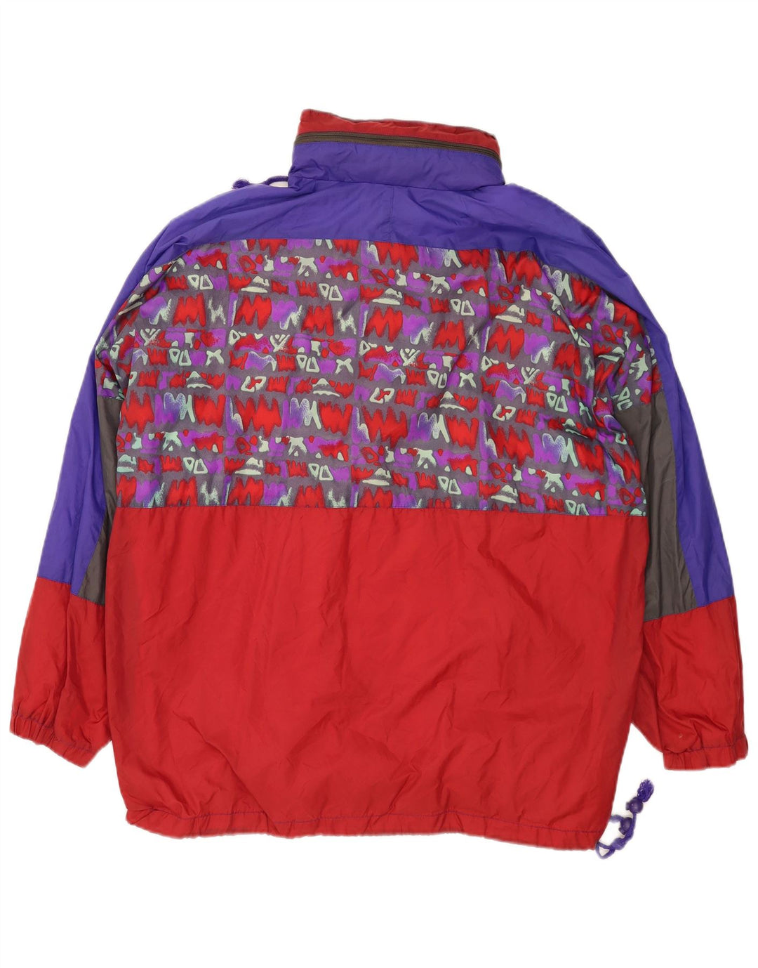 Jaqueta Anorak masculina vintage com capuz UK 40 grande poliamida colorblock vermelha