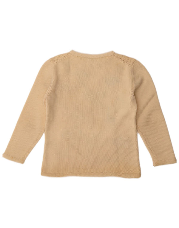 Suéter feminino vintage com gola redonda UK 14 médio off white floral