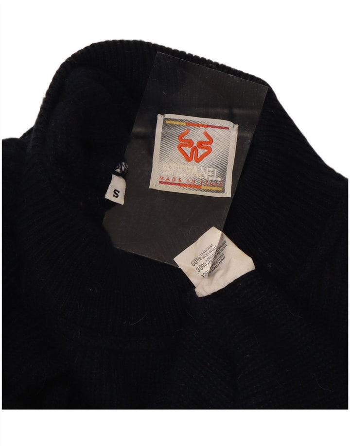 STEFANEL Suéter masculino com gola tartaruga, pequeno, lã azul marinho