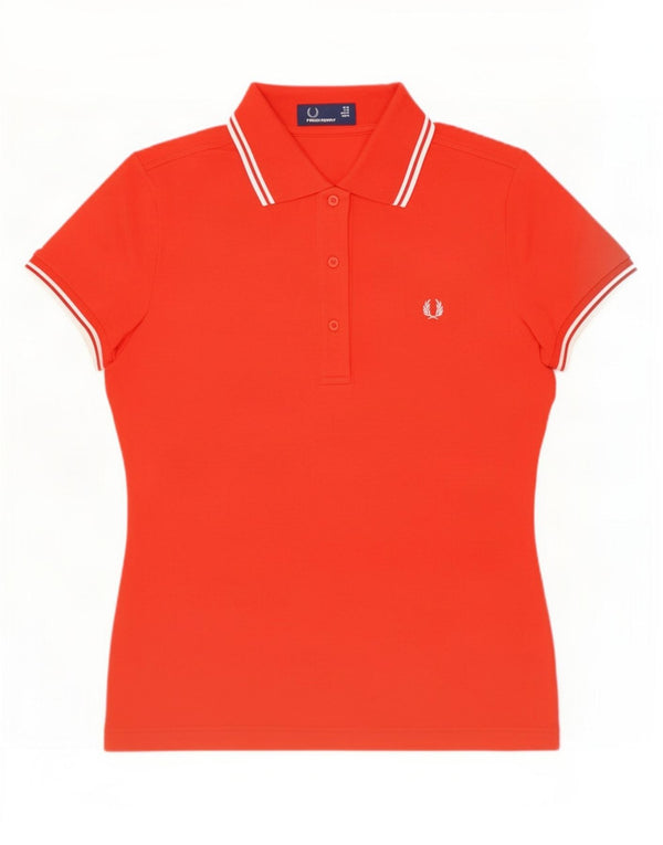 Camisa polo feminina Fred Perry Reino Unido 12 algodão listrado vermelho médio