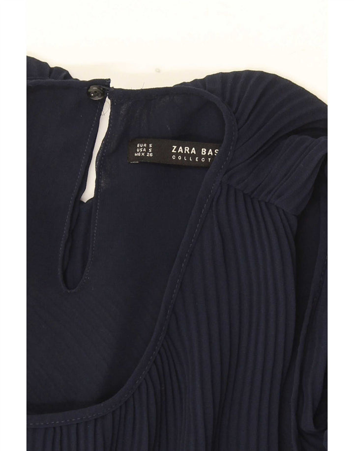 Blusa feminina sem mangas Zara Top UK 10 pequeno azul marinho