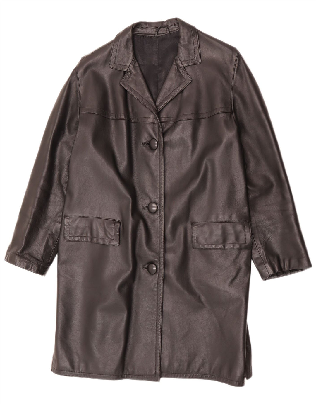 Casaco de couro feminino vintage UK 14 médio preto