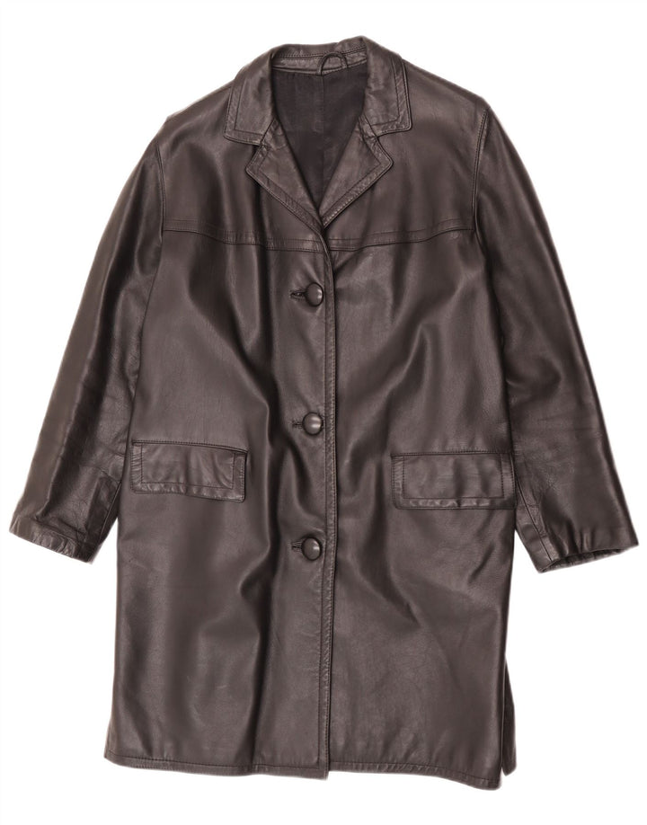 Casaco de couro feminino vintage UK 14 médio preto