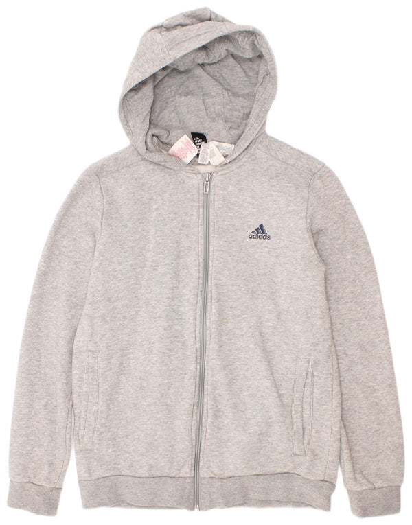 Suéter Adidas Boys Zip com capuz 11-12 anos cinza algodão manchado