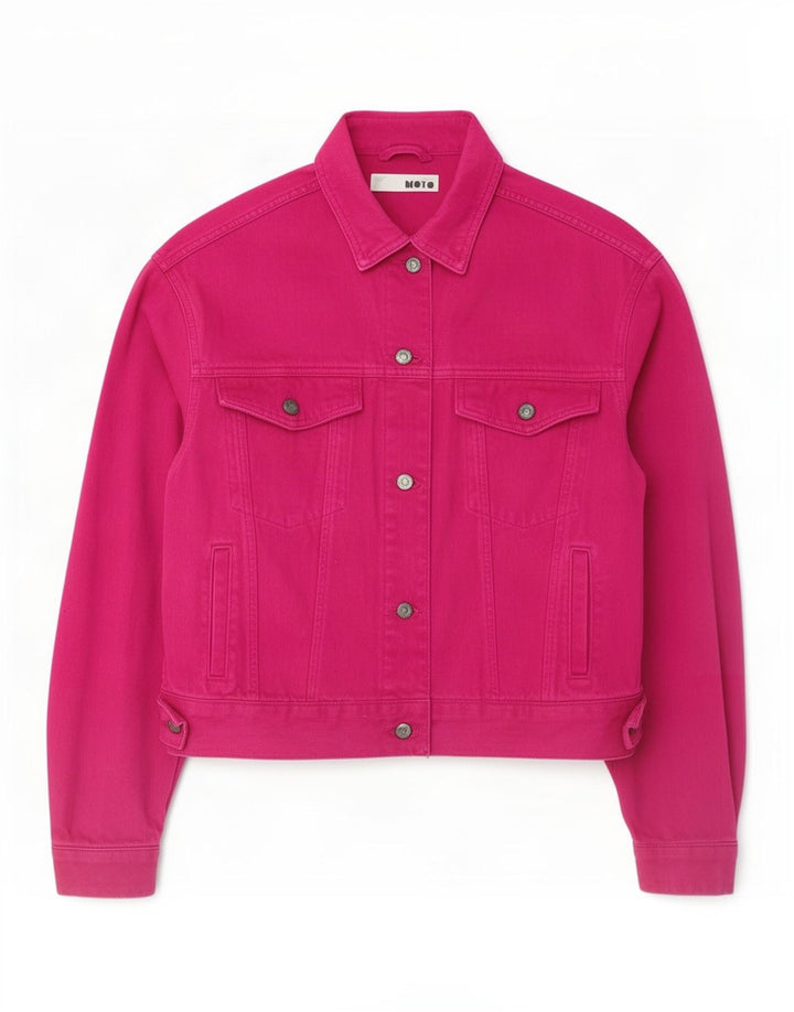 Jaqueta jeans feminina superdimensionada Topshop Reino Unido 10 algodão rosa pequeno