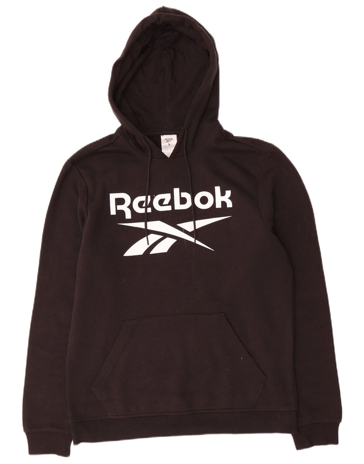 REEBOK masculino gráfico moletom com capuz pequeno algodão preto