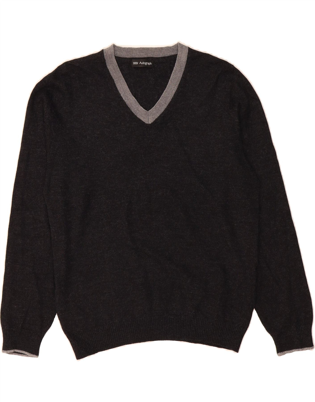 MARKS & SPENCER Mens V-Neck Jumper Sweater Medium Grey Acrylic Vintage Marks & Spencer and Second-Hand Marks & Spencer from Messina Hembry 