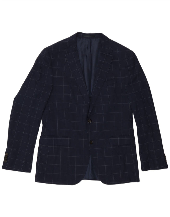 Jaqueta Blazer Masculina Hugo Boss com 2 Botões UE 50 Grande Azul Marinho Xadrez