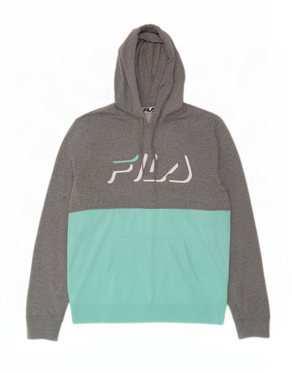 Fila Mens Graphic Hoodie Jumper 2XL Cinza Colourblock Algodão