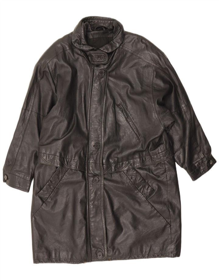 Casaco de couro feminino vintage UK 20 2XL couro preto