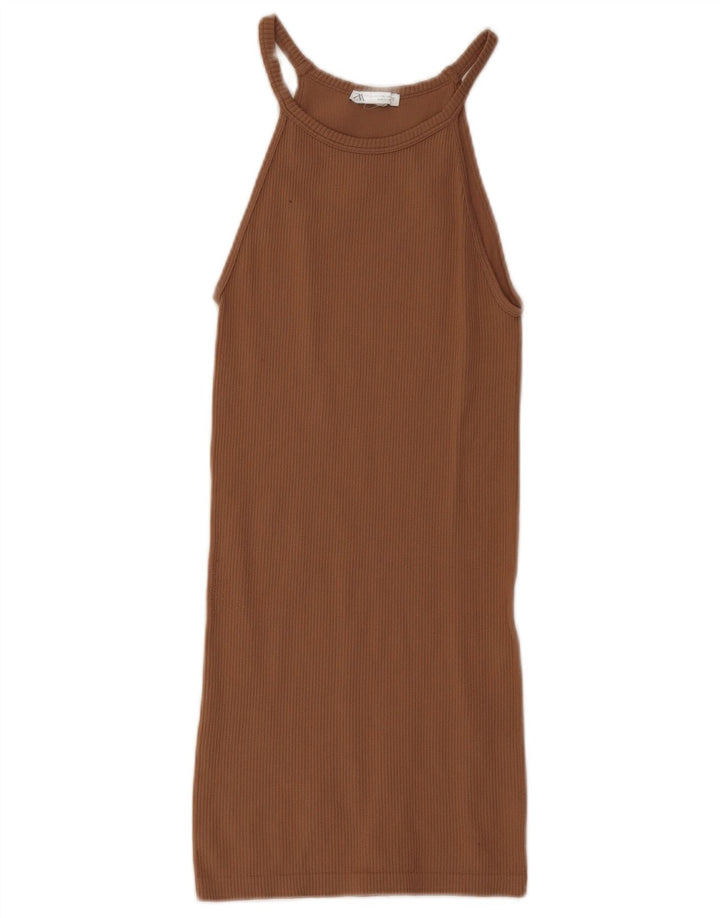 Zara Mini Vestido Halter Feminino UK 4 XS Marrom