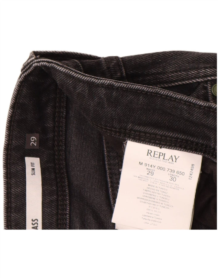 REPLAY Masculino Anbass Slim Jeans W29 L30 Algodão Preto
