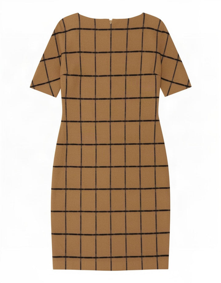 Vestido bainha feminino Zara Reino Unido 14 grande xadrez marrom