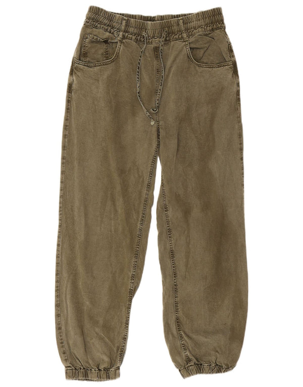 Zara Calça jeans feminina cropped pequena W26 L25 cáqui viscose