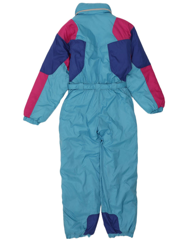Macacão de esqui feminino com capuz Cacao IT 46 grande bloco colorido azul nylon