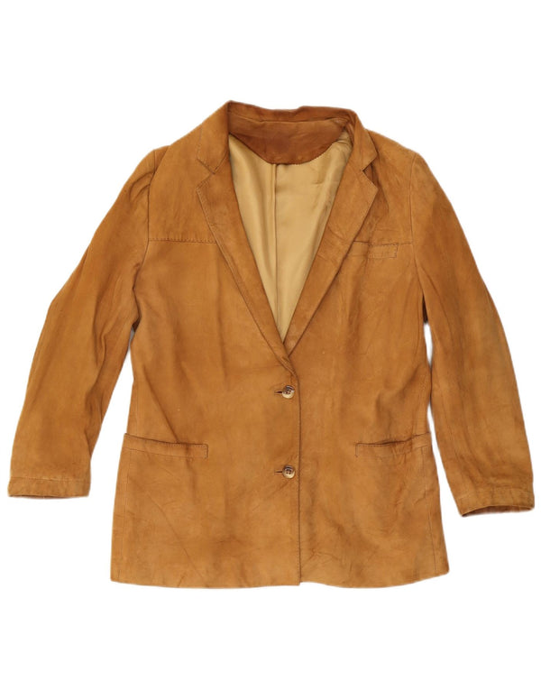 Jaqueta blazer feminina vintage de camurça com 2 botões Reino Unido 12 marrom médio