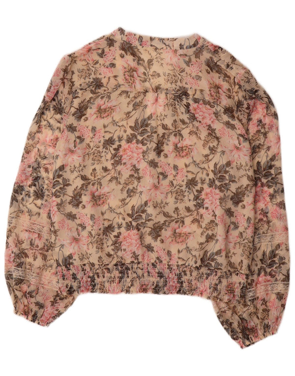 Blusa feminina Oasis de manga comprida, top UK 14, grande, bege, floral, poliéster