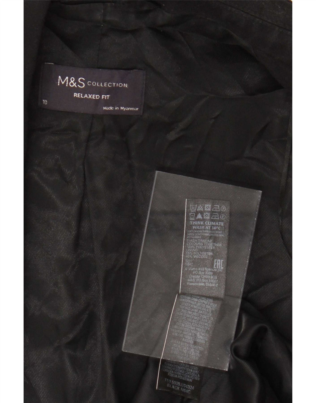 Jaqueta blazer feminina Marks & Spencer com ajuste relaxado Reino Unido 10 pequena preta