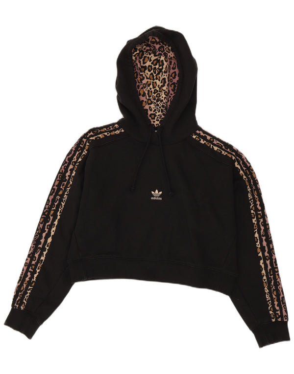 Adidas Womens Crop Oversized Hoodie Jumper Reino Unido 10 Pequeno Preto Animal Print