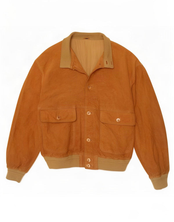 Jaqueta bomber masculina vintage de camurça IT 50 couro marrom grande