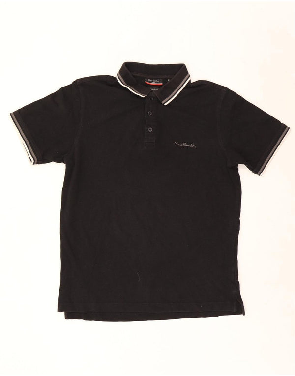 Camisa polo masculina Pierre Cardin de ajuste regular, algodão listrado preto médio