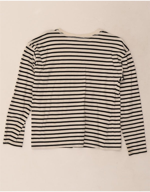 Top feminino Zara de manga comprida UK 10 pequeno algodão listrado branco