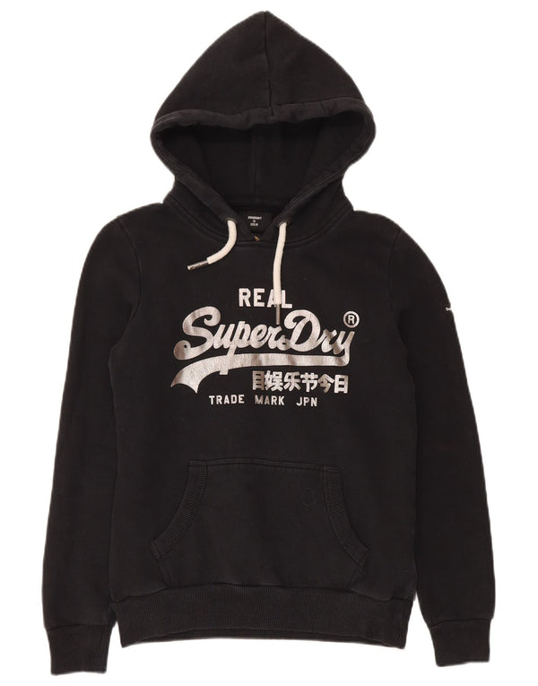Superdry feminino gráfico moletom com capuz UK 6 XS algodão preto