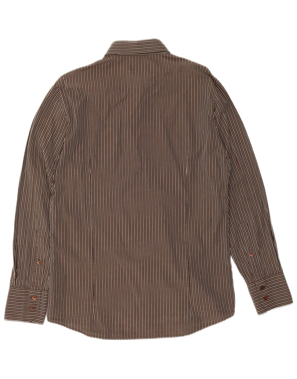 Camisa masculina Hugo Boss de algodão listrado marrom médio