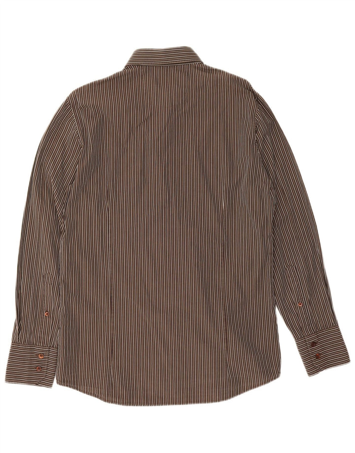 Camisa masculina Hugo Boss de algodão listrado marrom médio