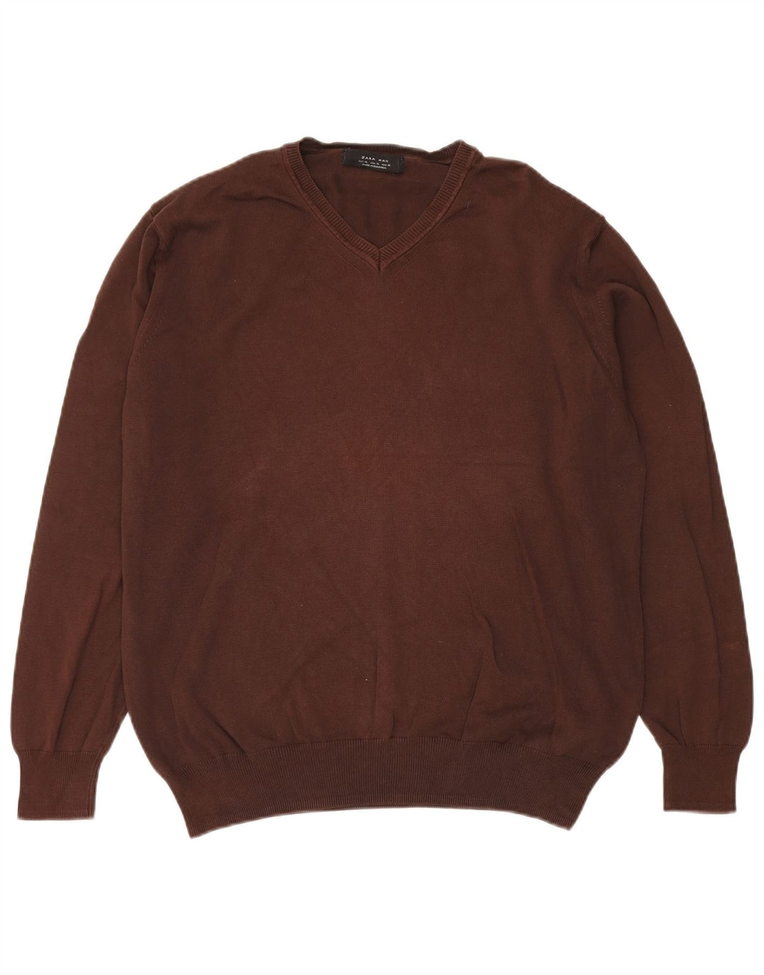 Zara Suéter masculino com decote em V XL algodão marrom