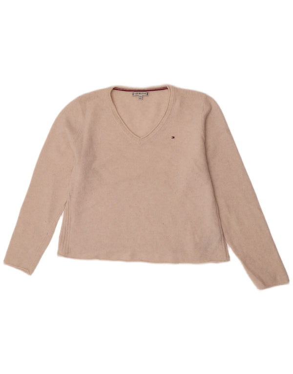 Tommy Hilfiger Suéter feminino cropped com decote em V Reino Unido 18 XL lã branca