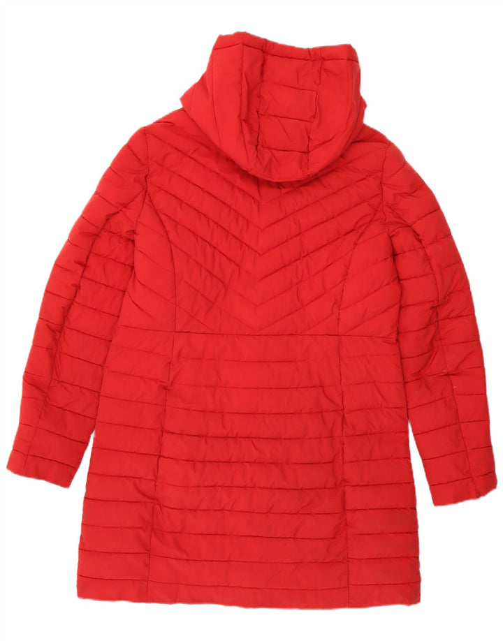 Casaco acolchoado com capuz feminino Dkny UK 16 grande poliéster vermelho