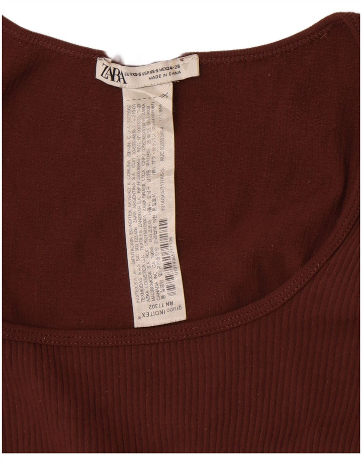 Zara Crop Top Feminino Manga Longa UK 4 XS Marrom Poliamida