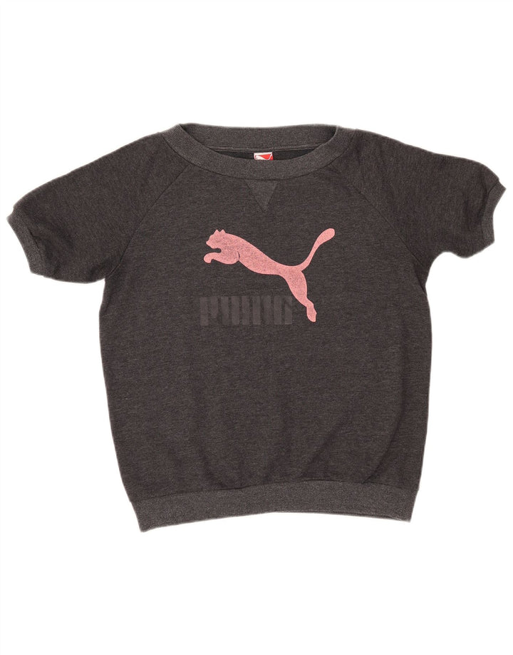 Suéter feminino PUMA de manga curta com estampa gráfica UK 12 cinza médio
