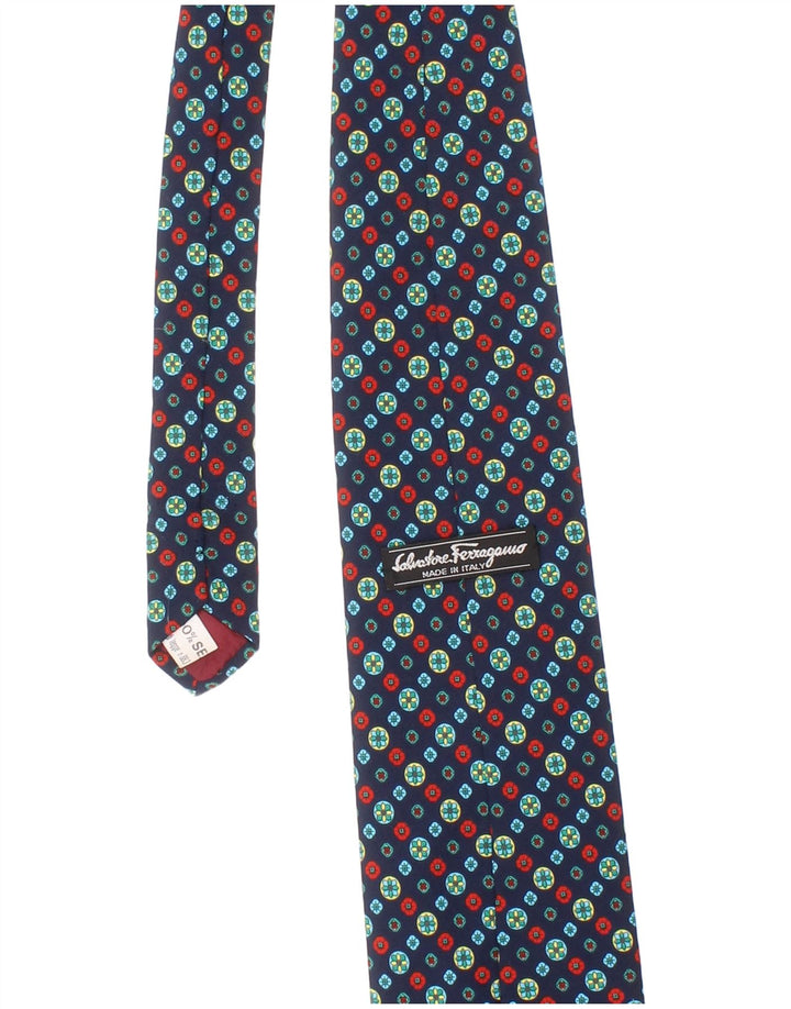 Gravata masculina Salvatore Ferragamo tamanho único azul marinho clássico de seda geométrica