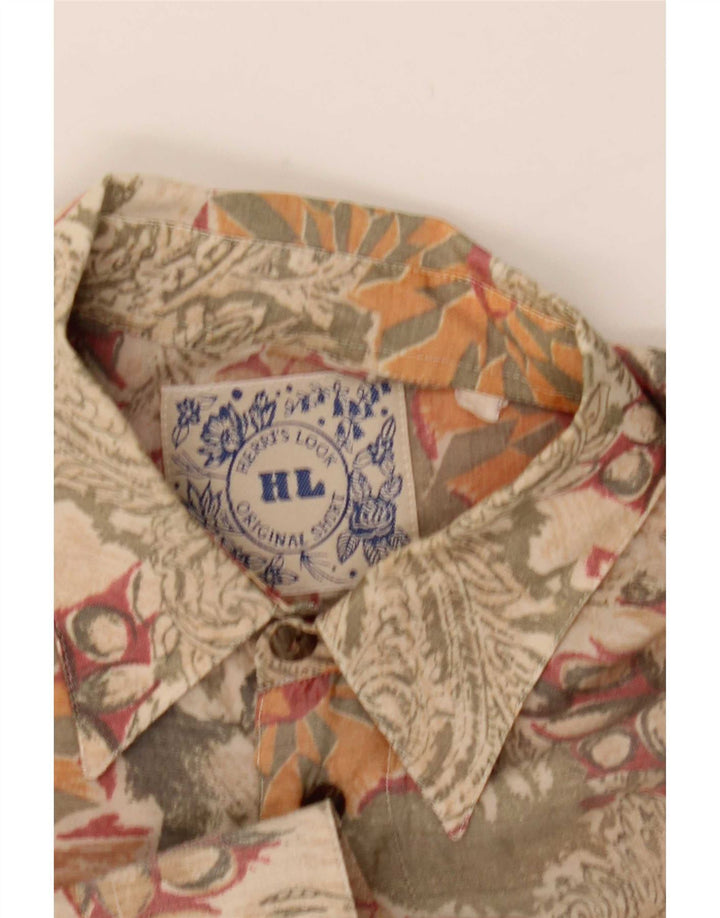 Camisa Masculina Vintage Pequena Floral Bege