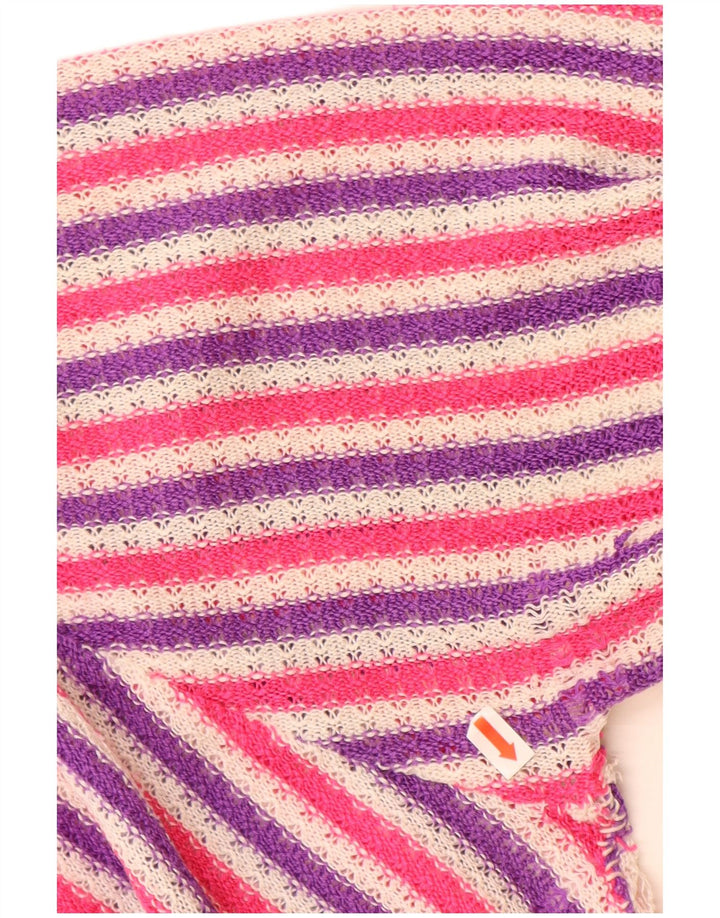 Suéter feminino VINTAGE com gola canoa Reino Unido 14 grande listrado multicolorido