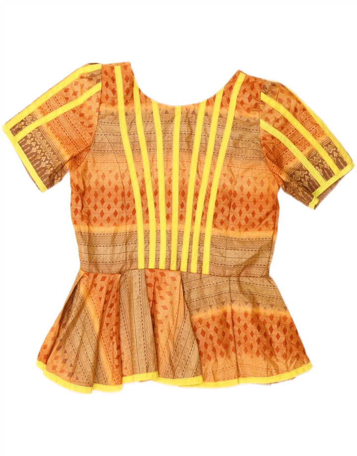 Blusa feminina vintage UK 12 médio laranja geométrica