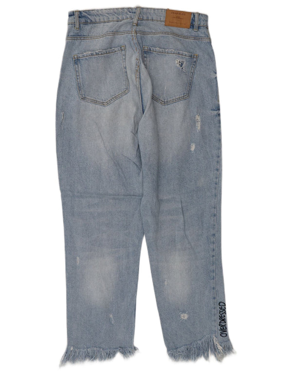 Calça jeans feminina Zara Trafaluc com estampa gráfica envelhecida W30 L25 azul