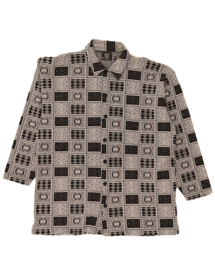 Flanela masculina vintage Camisa grande algodão geométrico cinza