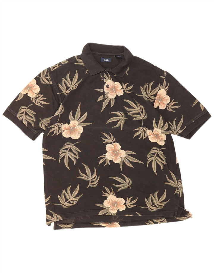 Camisa polo masculina IZOD de algodão floral preto médio