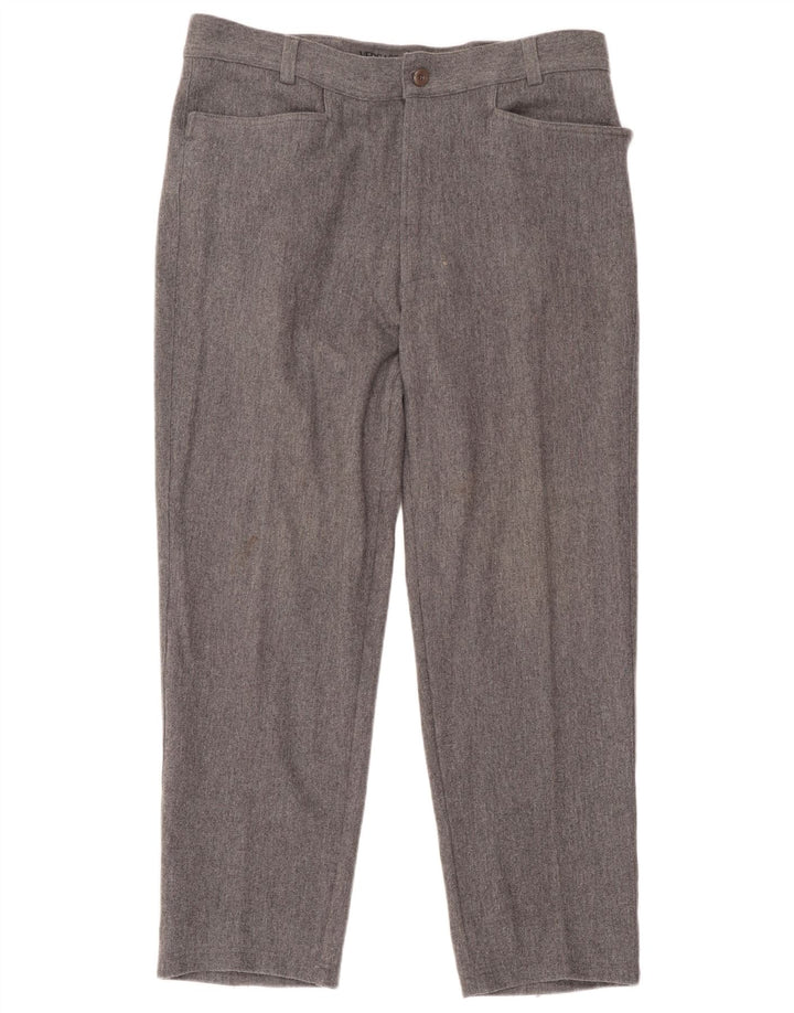 Calça masculina Versace de terno reto IT 52 XL W38 L29 lã cinza