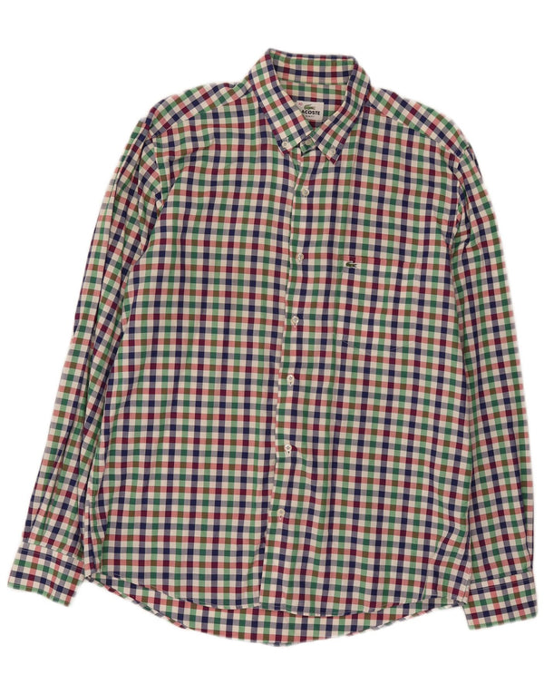 Camisa masculina de flanela Lacoste Slim Fit tamanho 42 grande guingão multicolorido