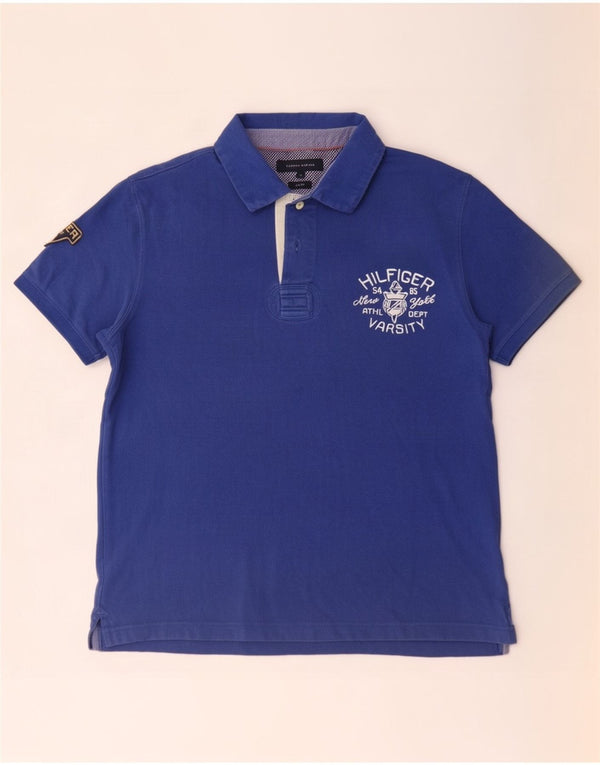 Camisa polo masculina Tommy Hilfiger Graphic Slim Fit Rugby XL azul algodão