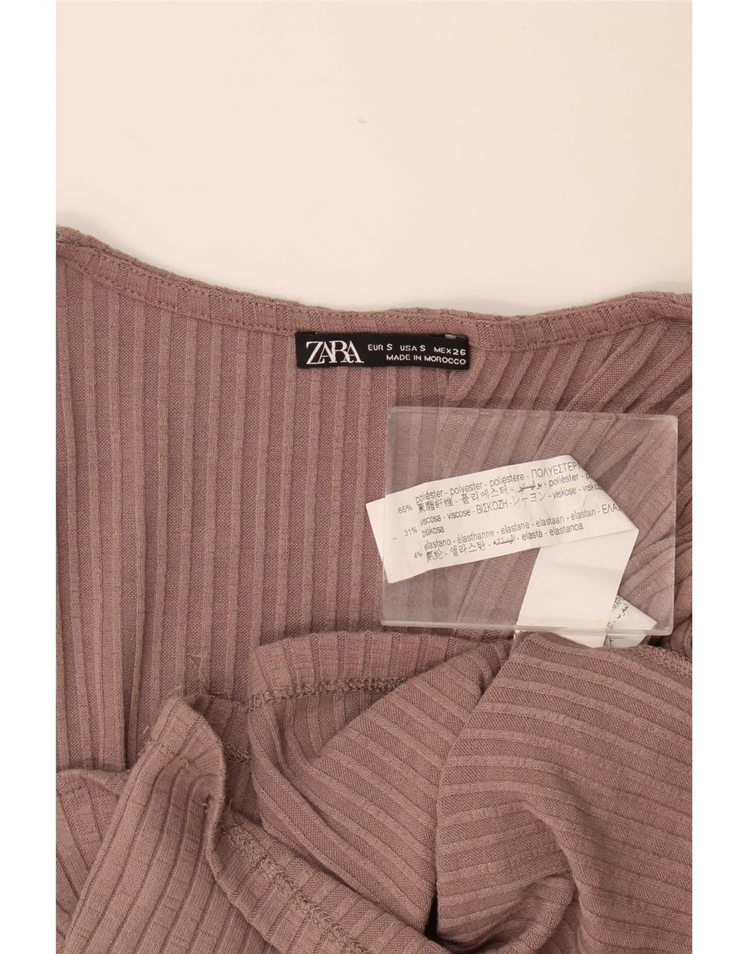 Zara Crop Top Feminino Manga Longa Reino Unido 8 Pequeno Poliéster Rosa